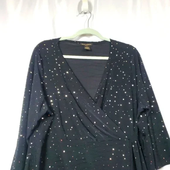 Susan Lawrence size 2X black sparkly top - Picture 3 of 8